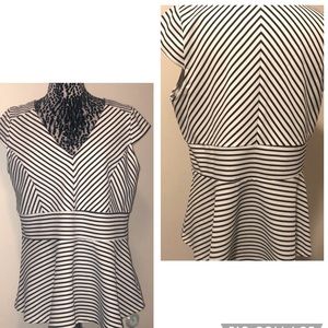 CUTE Black & White Stripe Peplum Top - Plus Size